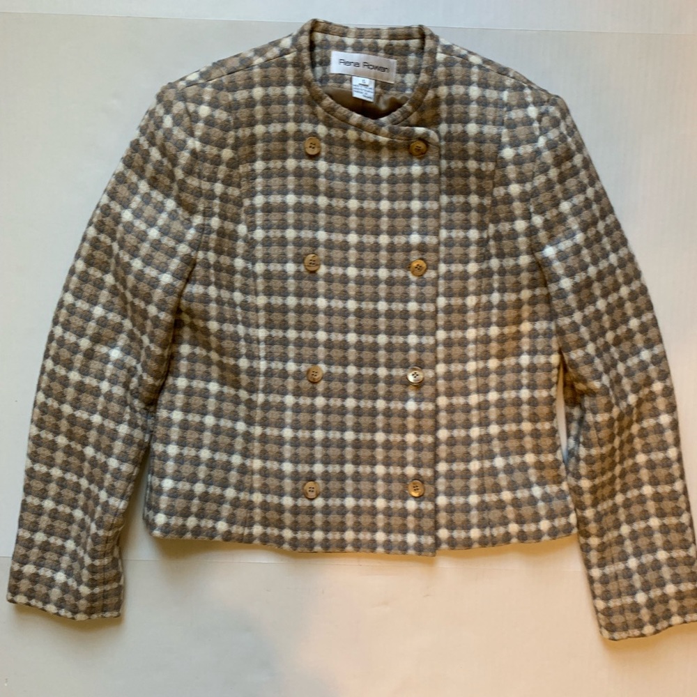 Rena Rowan 100% Pure New Wool Size 10 Women's Cream/Tan/Gray  Blazer/Jacket